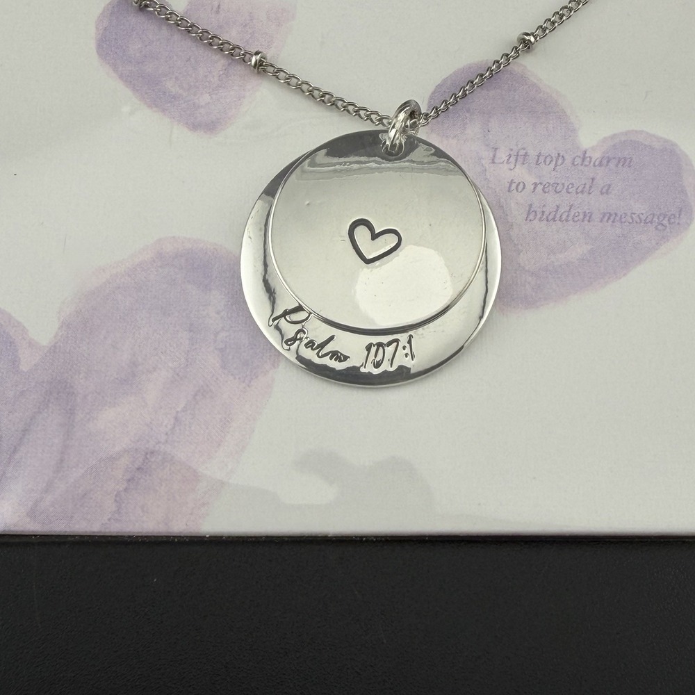 Howards Silver Necklace Hidden In My Heart Psalm 107:1 Pendant Christian Jewelry